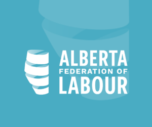 Alberta Federation of Labour Logo with light blue background.